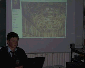 Student teaches art class using multimedia